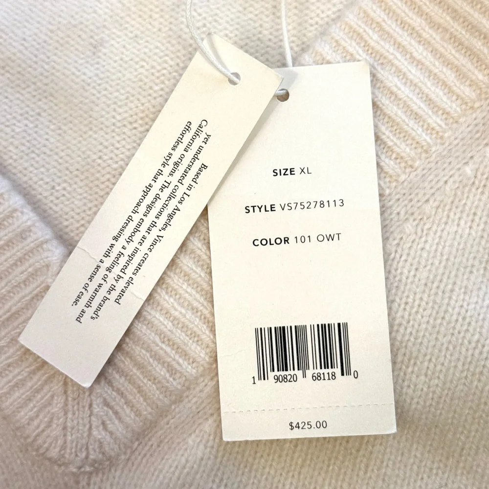 NWT Vince 100% Cashmere V-Neck Tunic Sweater in Cream - Women’s XL - Picture 5 of 6